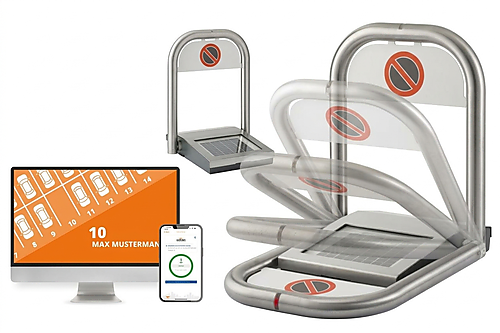Cardin PARKSUN-BTS 12V parkeerbeugel met zonnepaneel, aanwezigheidssensor en Bluetooth Beheer-APP