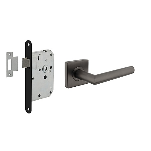 Intersteel deurbeslag set loopslot met deurkruk Bastian vierkant antraciet grijs