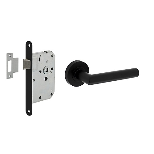 Intersteel deurbeslag set loopslot zwart met deurkruk Bastian zwart