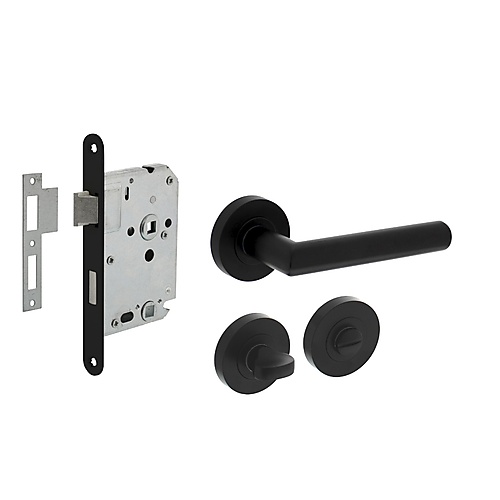 Intersteel deurbeslag set toiletslot zwart met deurkruk Bastian en WC-sluiting zwart