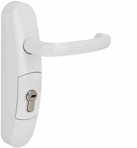 JPM EN3000 Buitenbeslag met deurkruk en 17mm cilindersparing voor paniekopener kleur wit.