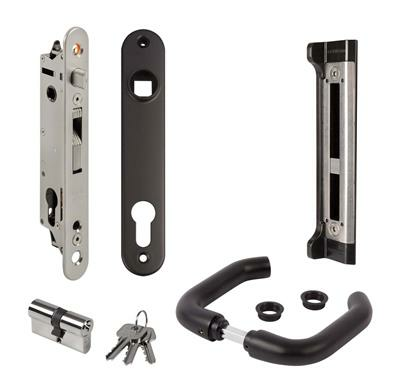 LOCINOX FORTYLOCK SET MET ZWARTE KRUK EN AFDEKPLAAT, CILINDER EN RVS SLOTVANGER (FORTYSET-40I-BA)