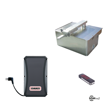 Sommer Twist UG kit 1 ondergrondse poortmotor met funderingskast en RVS deksel 350kg en 350cm