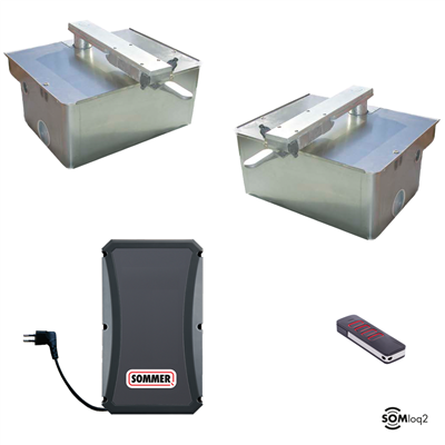 Sommer Twist UG kit 2 ondergrondse poortmotoren met funderingskast en RVS deksel 350kg en 350cm